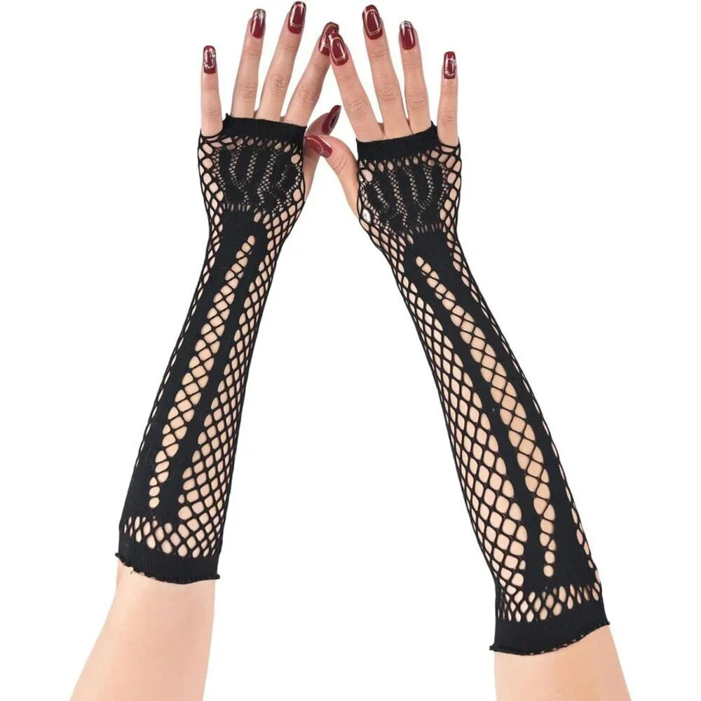 Women's Fishing Halloween Black 9 Net Gloves Fingerless Gothic Accessories